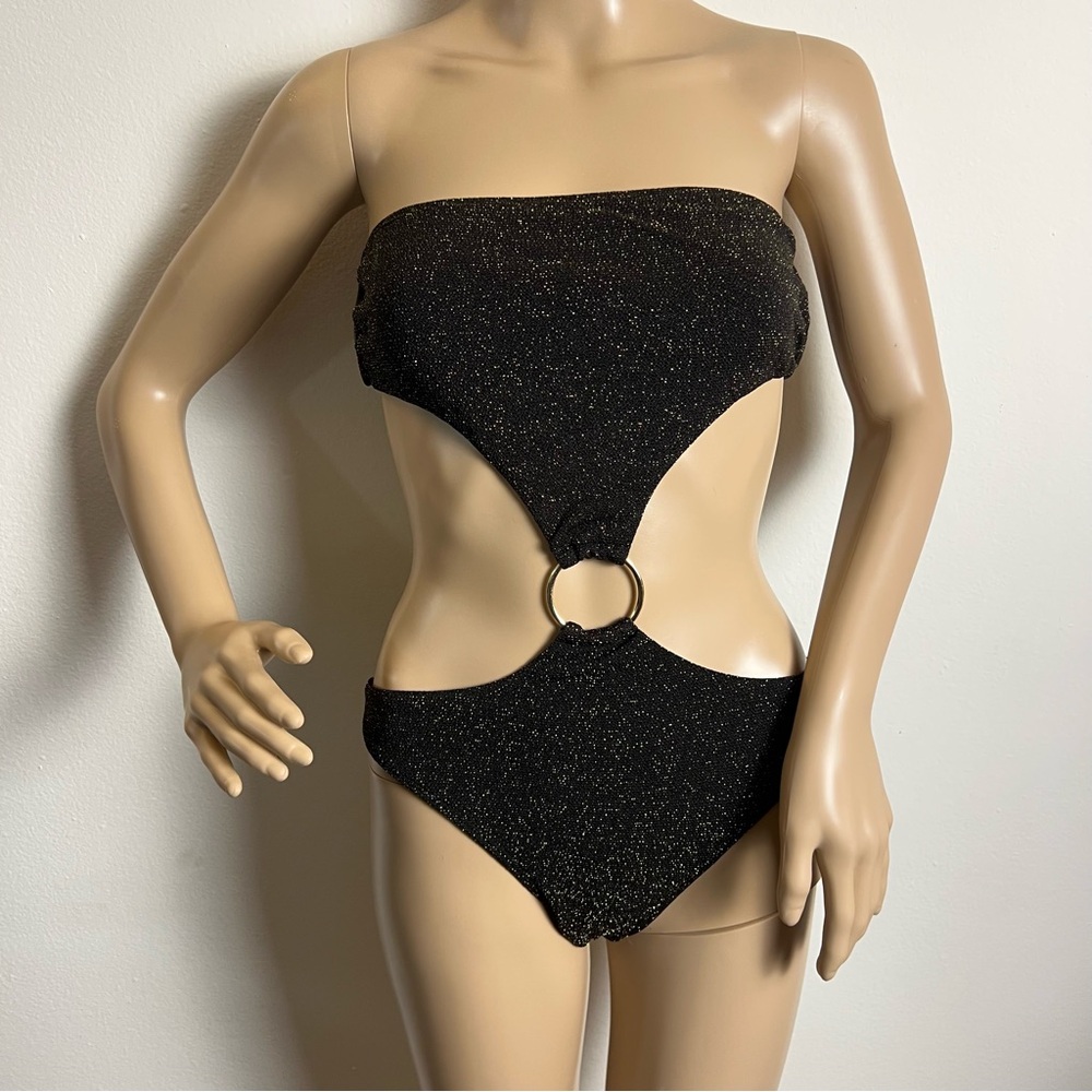 Brazilian Black Glitter Cutout Swimsuit beach soul